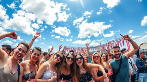 Vibrant scene of festival-goers at presale Forbidden Kingdom 2026, outdoors.