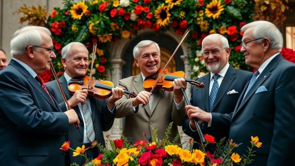 Prominent figures at Basel Norway, violinist in Viking event.