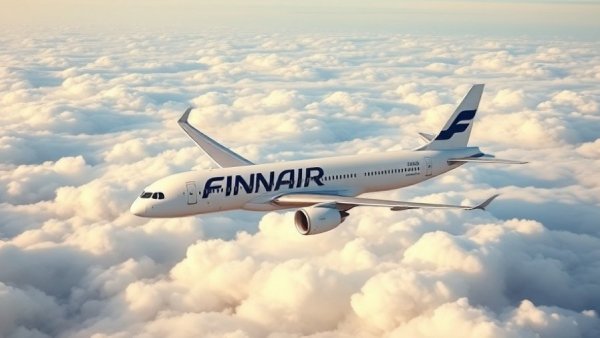 Finnair aircraft flying over clouds for new Nordic routes in 2026.