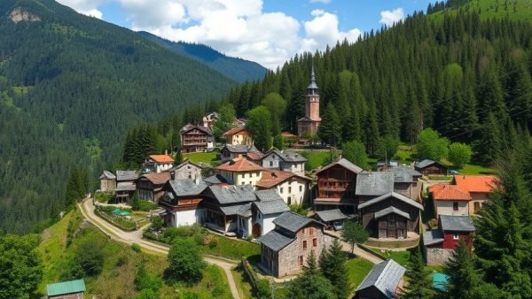 Rustic village in green hills, birthplace of the dollar.