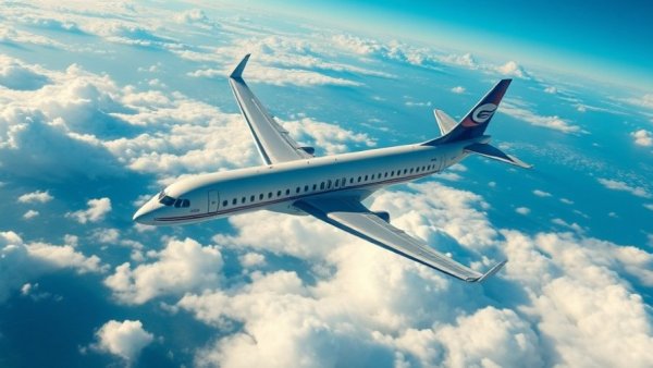 Passenger airplane offering daily nonstop flights to Rome, soaring above clouds.