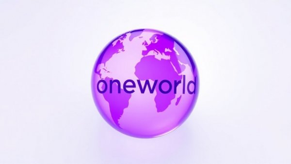 Minimalistic oneworld logo design against white background.