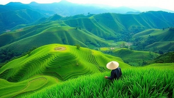 Lush terraces and serene landscape for travel destination inspiration.