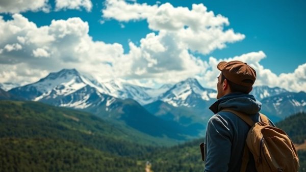 Man observing Peru's Sacred Valley mountains, highlighting luxury stays