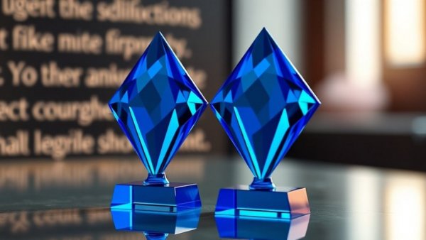 Excellence in Caribbean hospitality awards, elegant blue trophies on display.