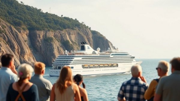 Ecoventura's Sustainable Guest Experience cruise ship seen from shore, captivating.