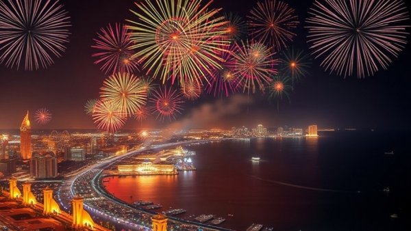 Vibrant fireworks over Saudi Arabian coast at night, Saudi Arabia travel news