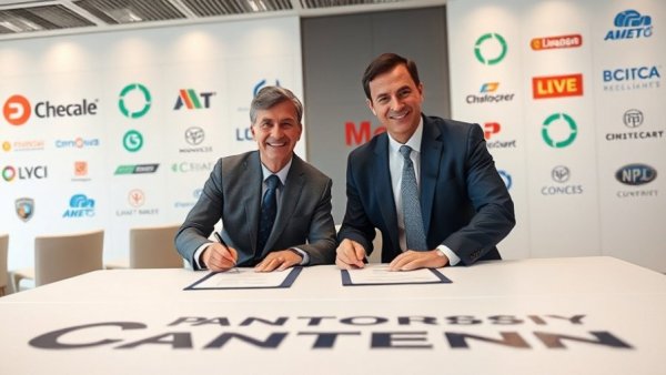 Executives signing partnership, highlighting travel news