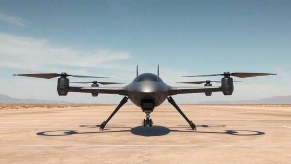 Futuristic drone delivery solutions on open airfield.