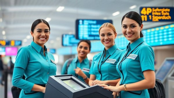 Friendly staff at SriLankan Airlines self-check-in kiosks