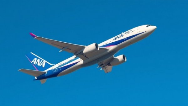 ANA airplane representing free domestic flights Japan in clear sky.