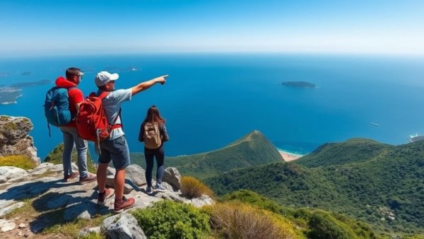 Ngaro Track walking experience with hikers overlooking ocean view.