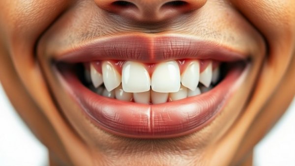 Close-up of healthy teeth and lips, emphasizing affordable dental care.