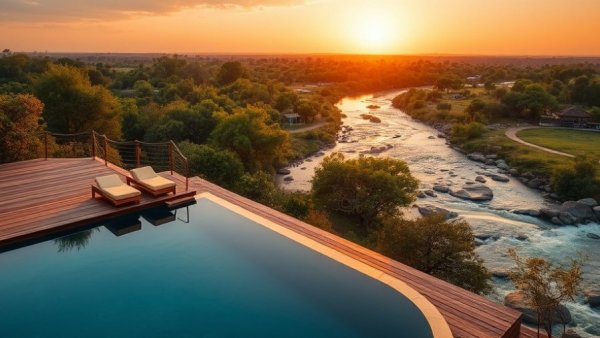 Africa's most breathtaking infinity pool with river view at sunset.
