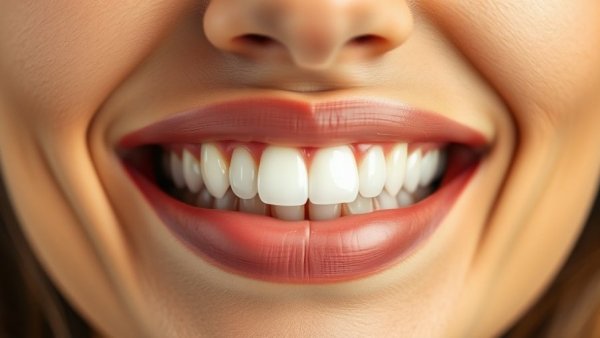 Close-up of perfect white teeth, illustrating dental tourism in Cancun.