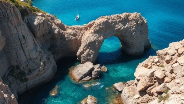 Breathtaking view of rocky arches in Cabo's azure waters, luxury travel scene.