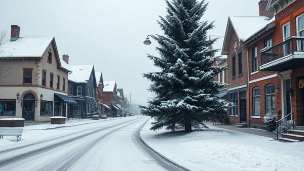 Snow-covered street in a quaint town for choosing a travel destination.