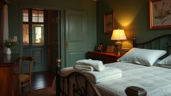 Cozy vintage bedroom in UK with classic furniture, travel guide UK.
