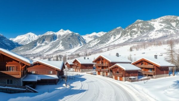 Scenic snowy mountain village ideal for choosing a travel destination.