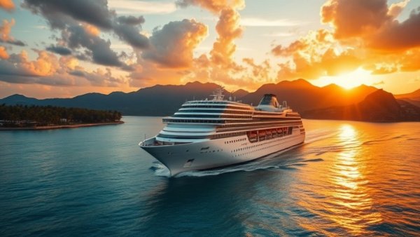 Scenic cruise ship at sunset illustrating how to pick a travel destination.