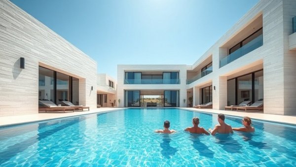 Kasbah d’Eau Morocco luxury villa with pool and sunbathing area.