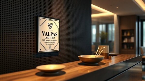 Modern hotel reception displaying Valpas certification for safe and sustainable hotel stays.