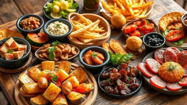 Spanish cuisine assortment featuring colorful tapas, Spain travel culture and cuisine.