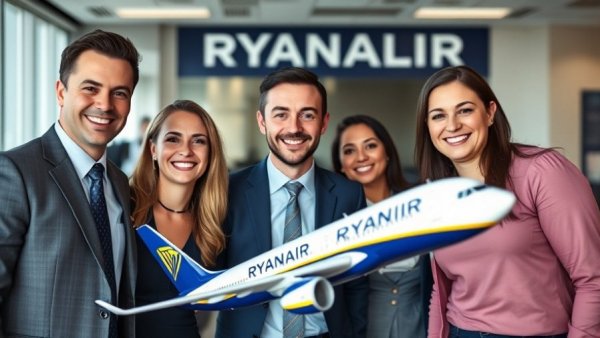 Business professionals highlighting Ryanair car rental partnership.
