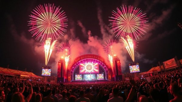 Soundstorm 2025 Festival vibrant stage with fireworks and crowd.