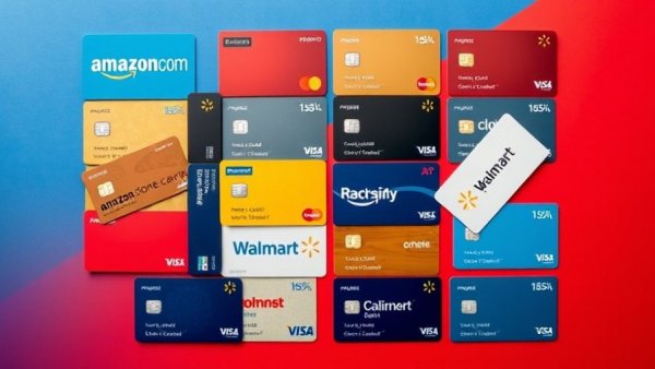 Various store credit cards in Canada with colorful designs displayed.