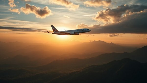Flydubai airplane cruising over mountains at sunset, Flydubai wildlife conservation.