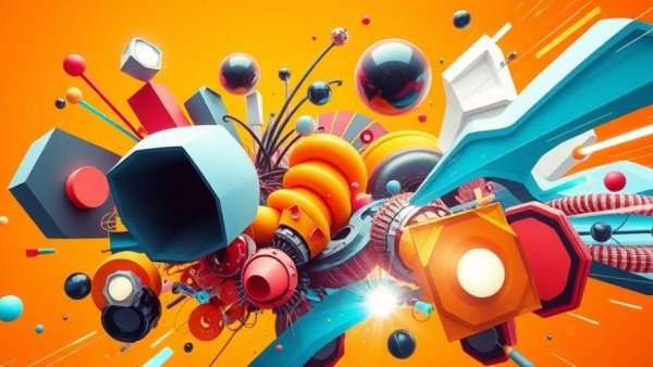 Futuristic abstract art featuring dynamic geometric shapes and forms at cultural events today.