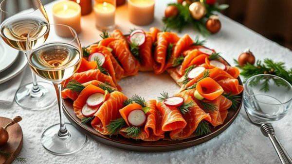 Luxurious food and drink treats for Christmas 2025 with smoked salmon.