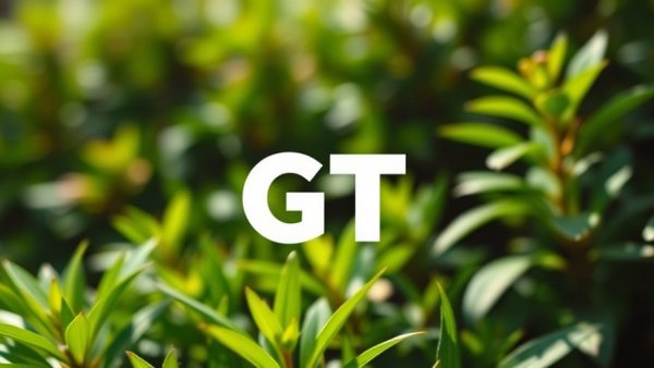Bold 'GT' text with green foliage background.