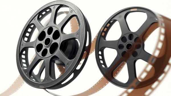 Vintage film reel with unwinding film for short films family entertainment.