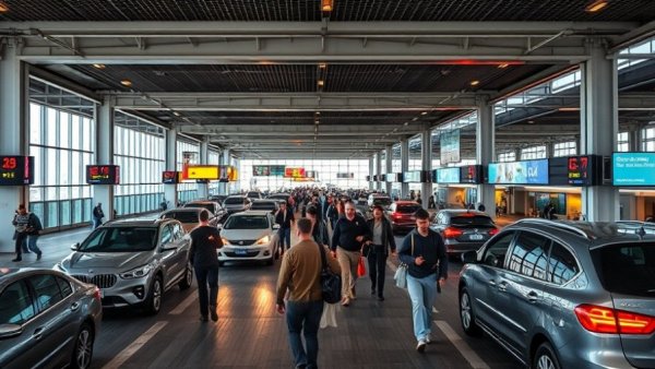 Travelers at a busy Canadian airport terminal showcasing modern travel trends.