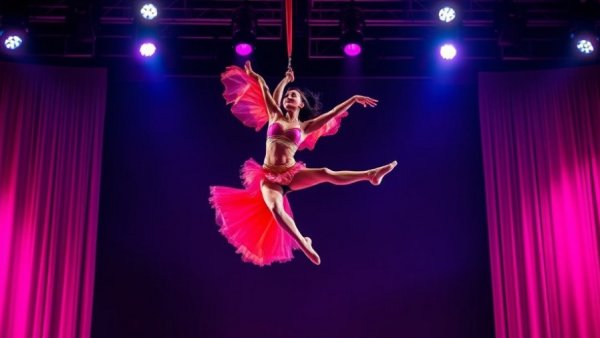 Aerial performer at Cirque du Soleil LUDÕ premiere, suspended in dramatic pose.