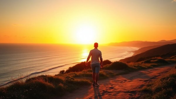 Romantic couple at sunset on coastal path, how to pick a travel destination.