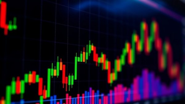 Colorful financial chart illustrating trade data, vibrant candlesticks.