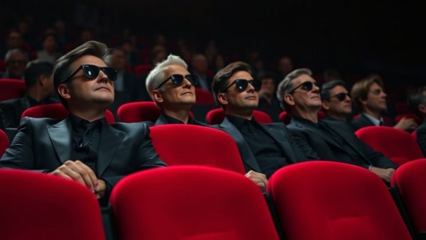 Men in suits at cultural events today in a theater.