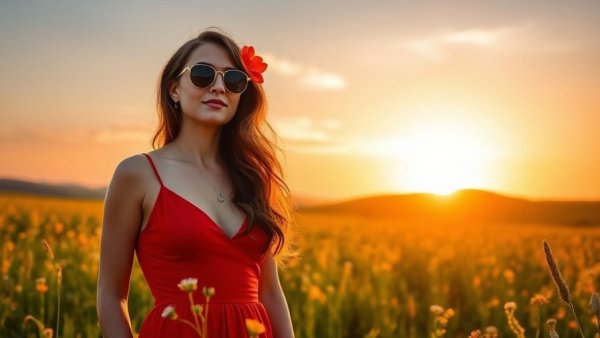 Young woman in field during sunset, affordable international getaways for Indians