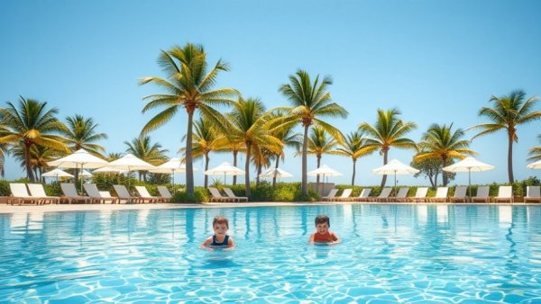 Vibrant beach resort pool scene for the best destination for vacation.
