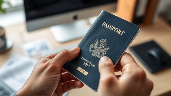 Close-up of passport with fading stamps on office desk.