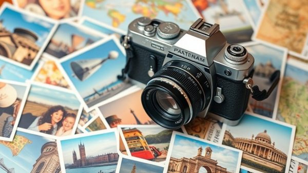 Vintage camera with travel photos, best slideshow apps for Windows 11.