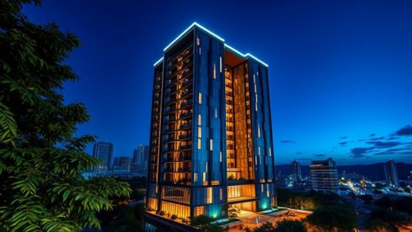 Kennedy 89 Hyatt Hotel Frankfurt modern high-rise exterior at night.