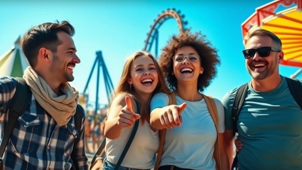 Happy family at a Miami theme park, perfect vacation fun