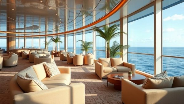 Luxurious cruise lounge with ocean view on Crystal Serenity.
