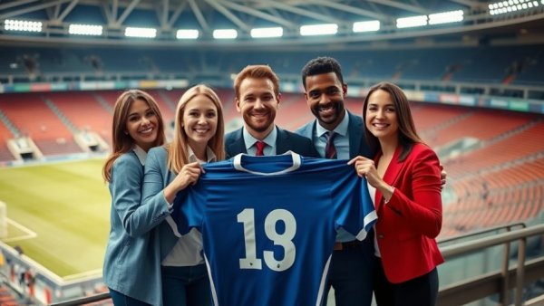 Celebratory moment at stadium with airline travel news focus.