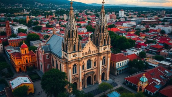 Historic cathedral during a family trip to Mexico at sunset.