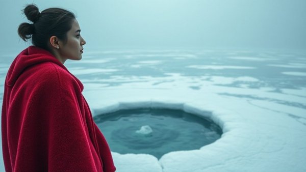 Person ready for ice bathing in Finland beside icy lake.
